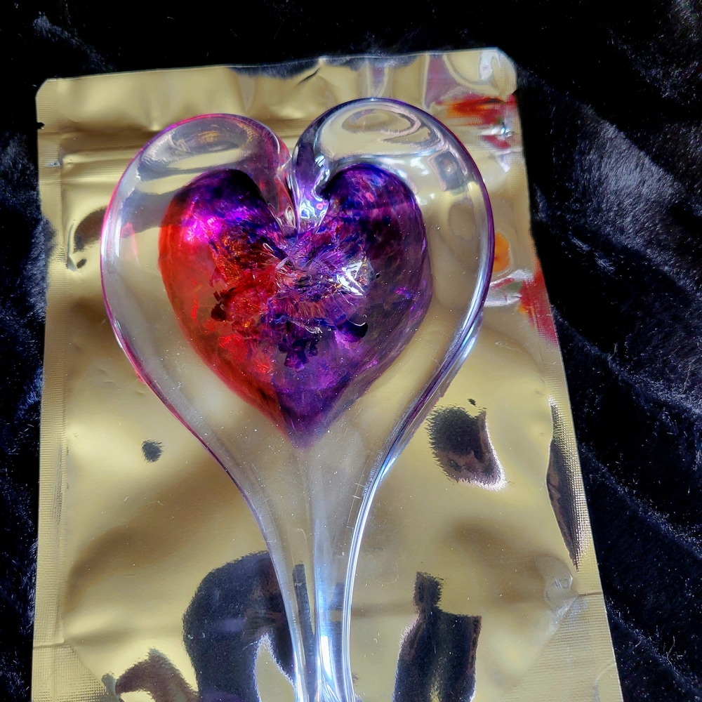 Heart-Shaped Glass Ornament with Purple and Clear Design